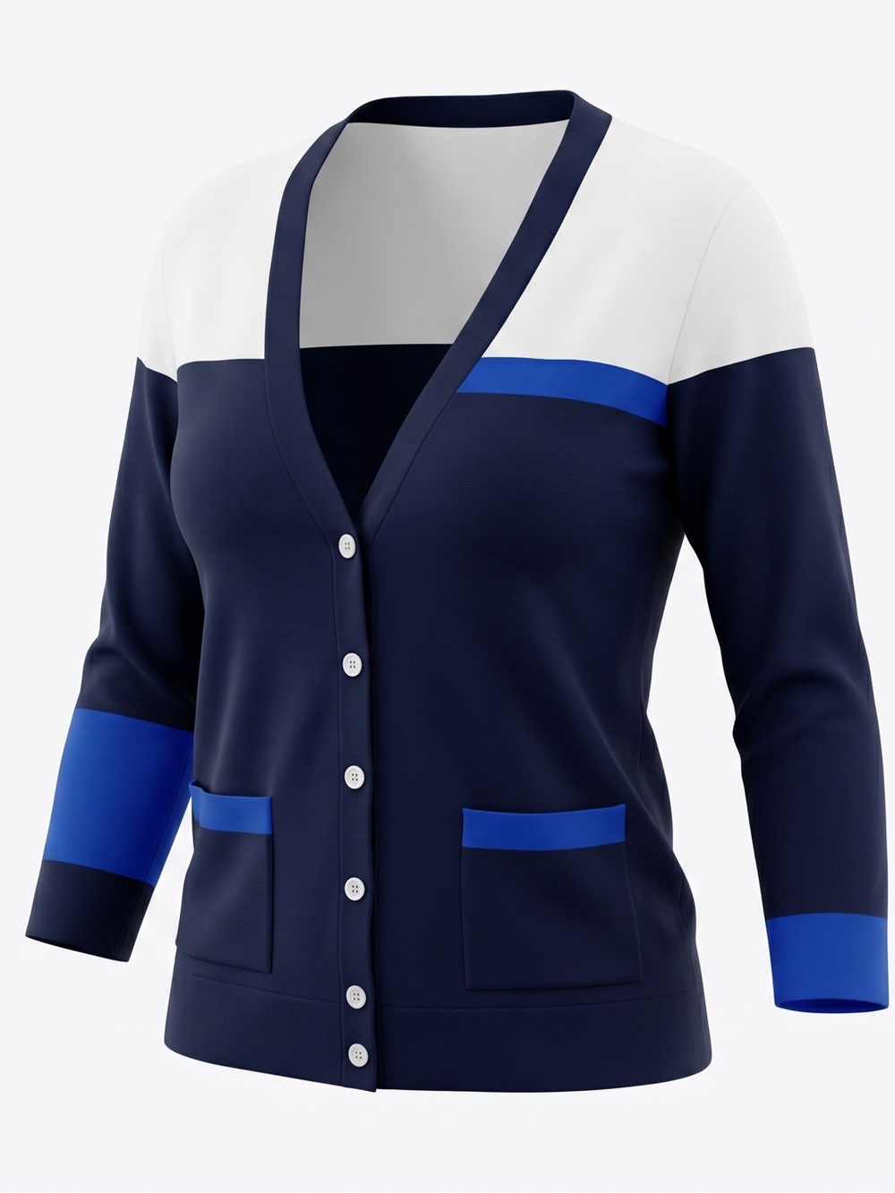 Belford Vintage Navy, White & Cobalt Colorblock V-Neck Button Cardigan Size L
